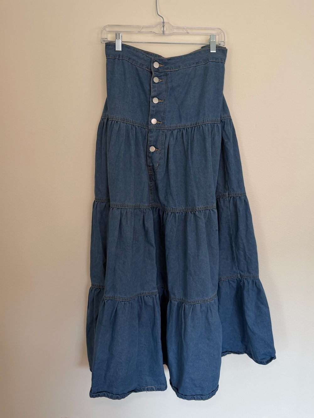 Fashion Nova Denim Tiered Button-Front Maxi Skirt - Blue